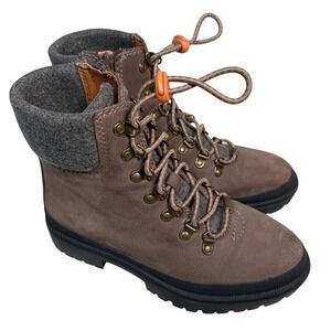 Lucky Brand Eavan Brown Leather Hiking Boots Side Zip Lug Sole Women's Size 7